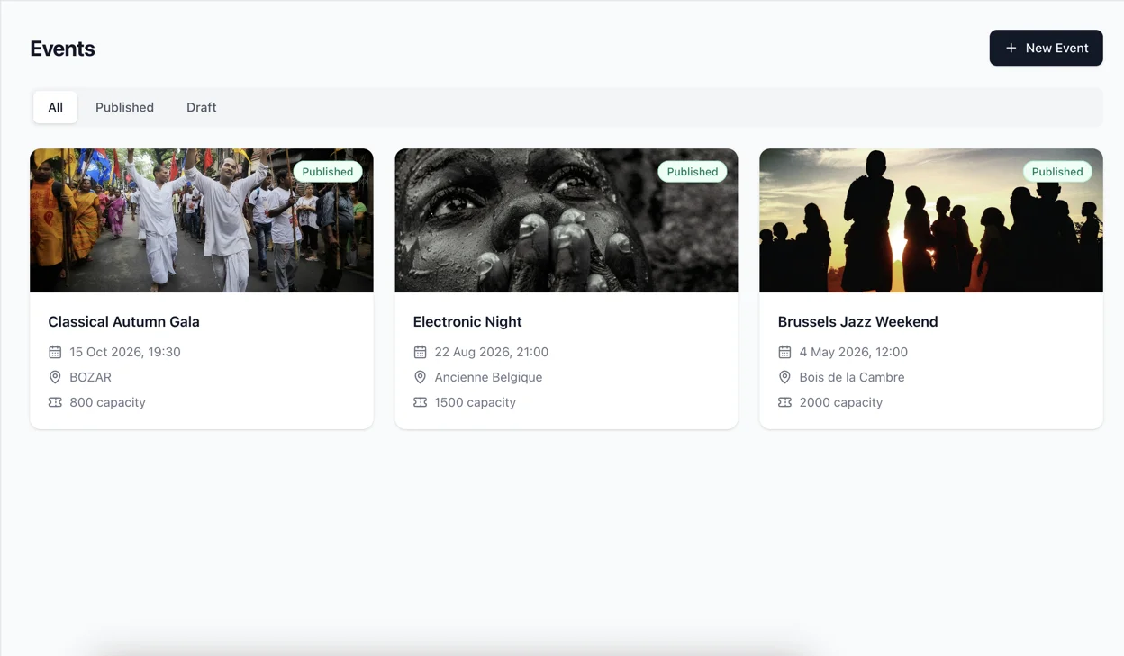 Events list page
