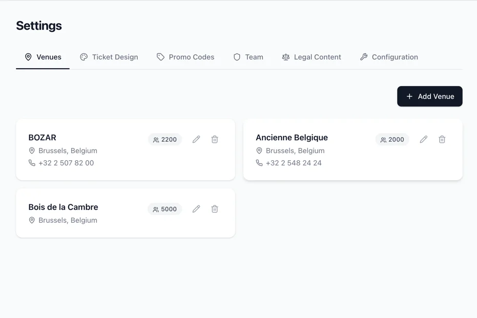 Venues tab