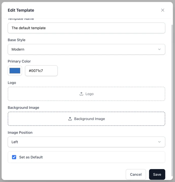 Template form modal
