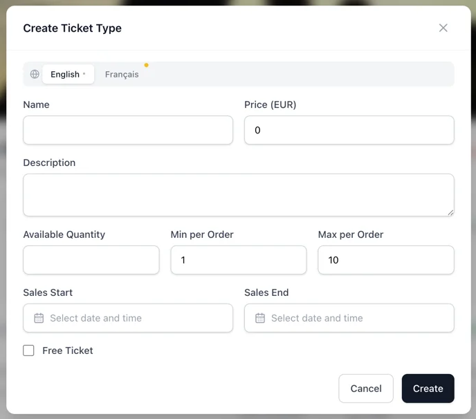 Ticket type form modal